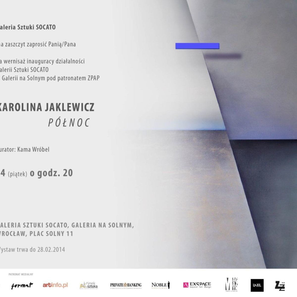 Zapraszamy na wernisaż malarstwa Karoliny Jaklewicz ''Północ'' inaugurujący działalność Galerii Sztuki Socato na Placu Solnym 11