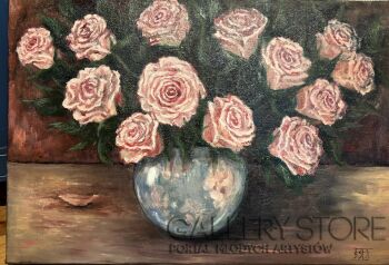 Barbara  Dec-Martwa natura z musującymi różami-Malarstwo