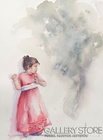 Beata van Wijngaarden-PLAYING WITH GHOST IN RED DRESS 2020.046-Akwarela