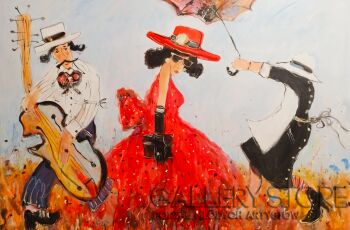 Dariusz Grajek-Czerwony kapelusz i parasol...-Malarstwo