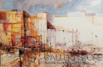 Dariusz Grajek-Słońce,łodzie,port....-Akryl