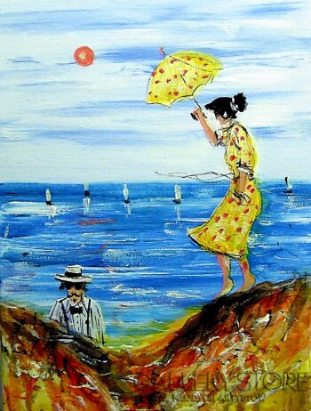 Dariusz Grajek-Żółta sukienka i parasol...-Akryl