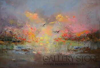 Eliza Kleczewska-Żurawie w złocie-Malarstwo