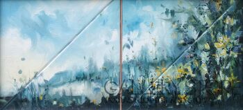 Katarzyna Kabzińska-Masionek-Łąka ( obraz w szerokiej drewnianej ramie)-Olej