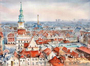 Klaudiusz Pohl-Panorama Poznania -Akwarela