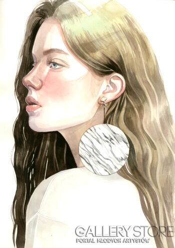 Magdalena Starzyńska-Dziewczyna z marmurkowym kolczykiem-Akwarela