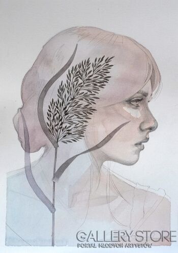 Magdalena Starzyńska-Kobieta z trzciną-Akwarela