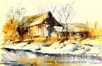 Mirosław Meger-,,Chaty nad Liwcem,,-Akwarela