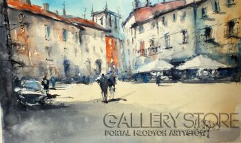 Mirosław Meger-,,Italia -scena uliczna ,,-Akwarela