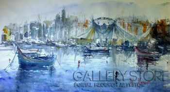 Mirosław Meger-''Maltański port''-Akwarela