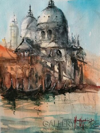 Mirosław Meger-"Wenecja -Santa Maria della Salute"-Akwarela