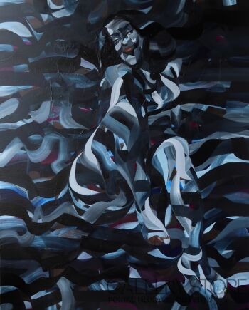 Paweł Dąbrowski-Seria "Czarne słońce" tytuł: Akt  siedzący na plaży.-Malarstwo