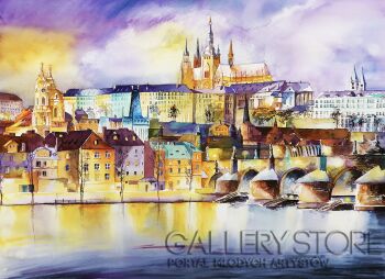 Tomasz Olszewski-Winter Prague by Night-Akwarela