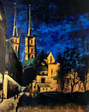 Tomasz Olszewski-Wrocław - Ostrów Tumski nocą-Malarstwo