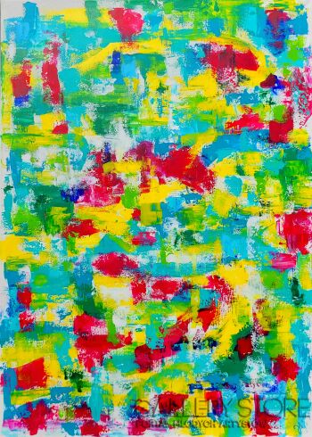 Żaneta Szpakowska-Zielono niebiesko żółto różowa abstrakcja-Malarstwo