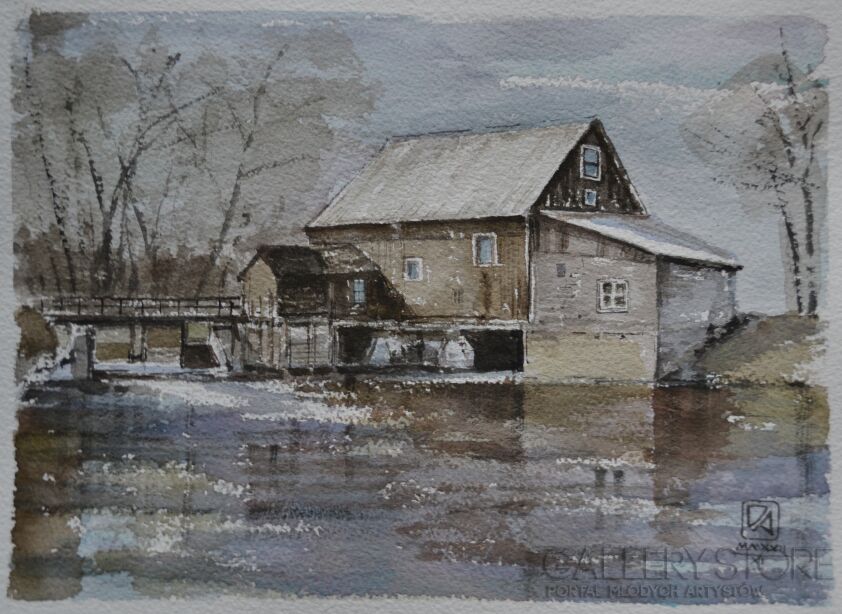 Agnieszka Długołęcka-Stary młyn - wiosna-Grafiki i plakaty