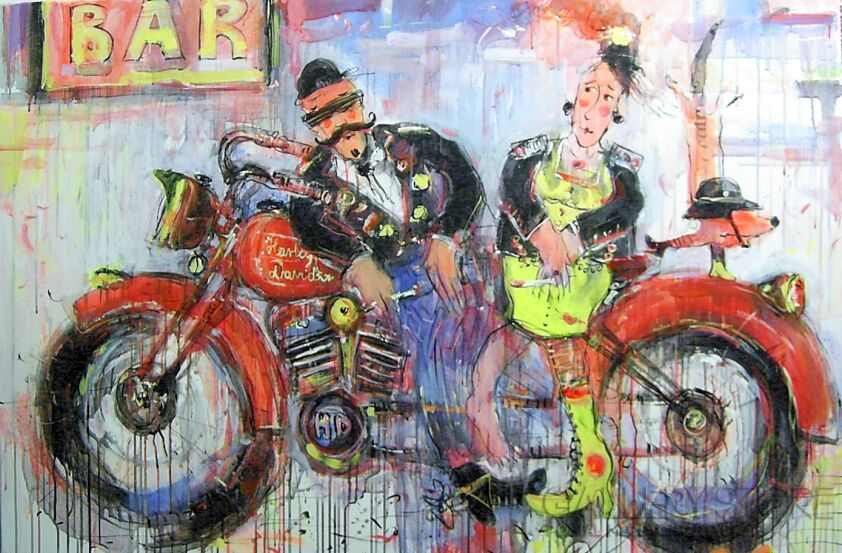 Dariusz Grajek-harley davidson i dziewczyna....-Akryl