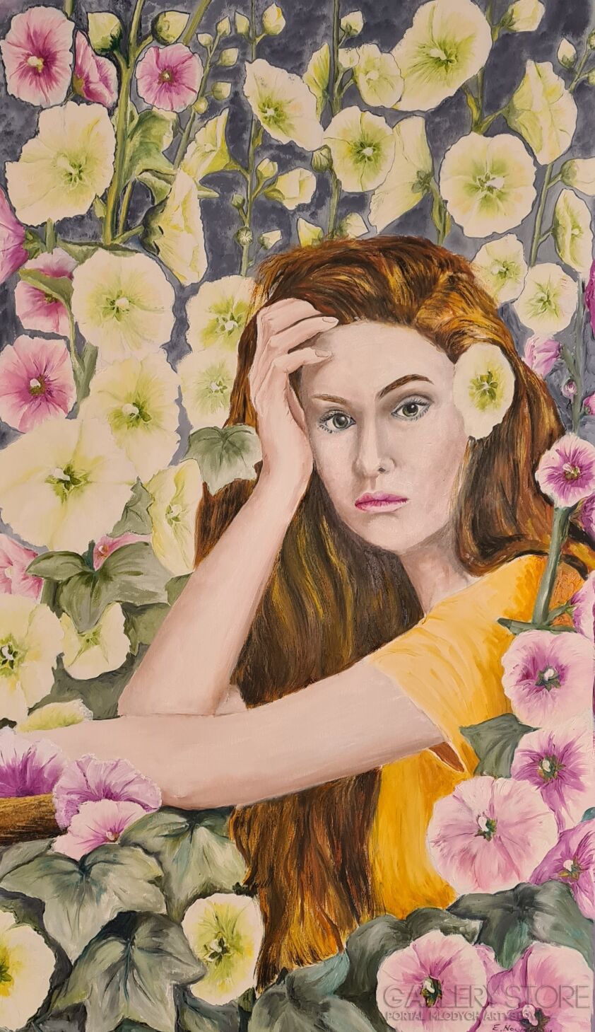 Ewa Nowiszewska-W ogrodzie -Olej