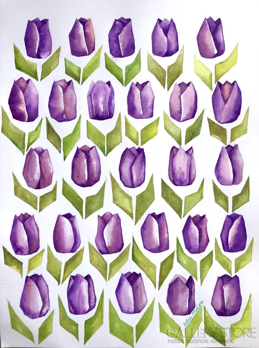 Katia Meller-Pole tulipanów-Akwarela