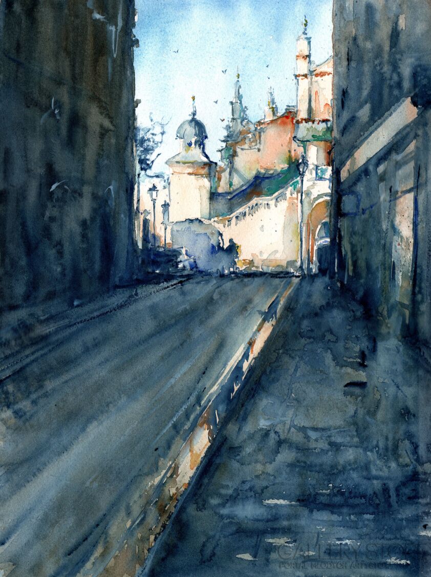 Klaudiusz Pohl-Wrota na Rynek. Kraków-Akwarela