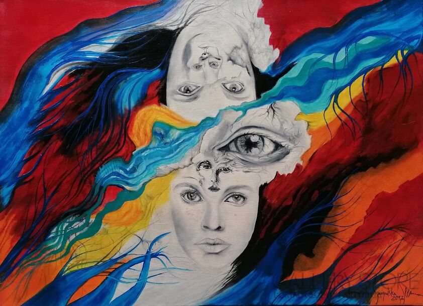 Mariola Świgulska-Surrealistyczne przenikanie splecionych dusz-Olej