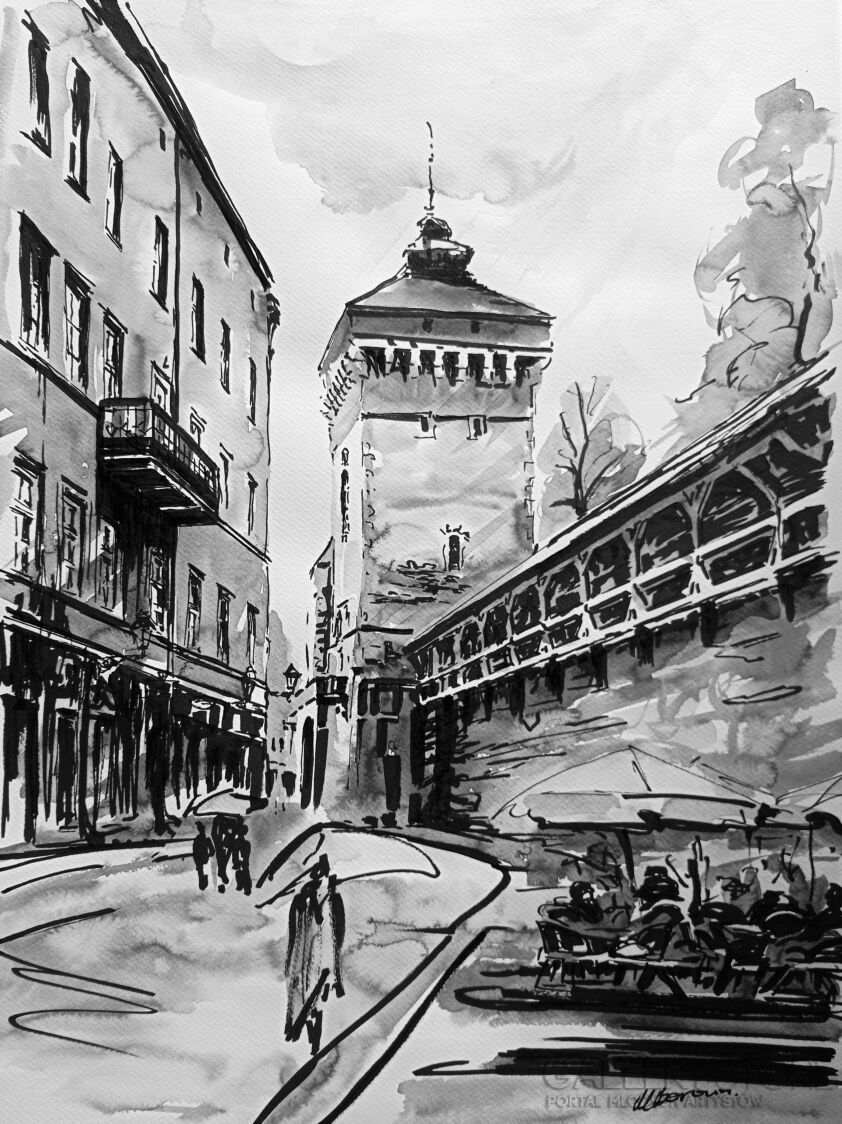 Monika Borowicz-Kraków- Brama Floriańska-Akwarela