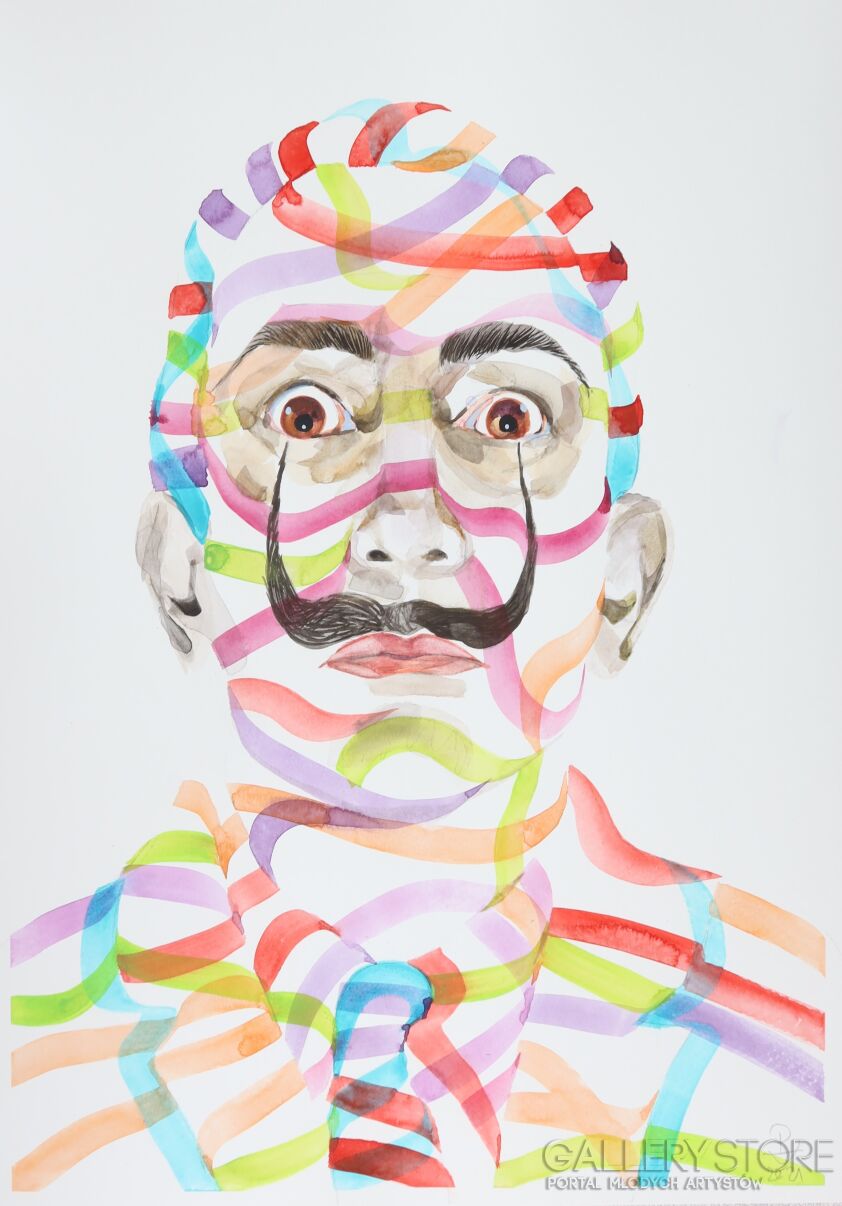 Paweł Dąbrowski-Dali i uśmiechnięte wąsy-Akwarela