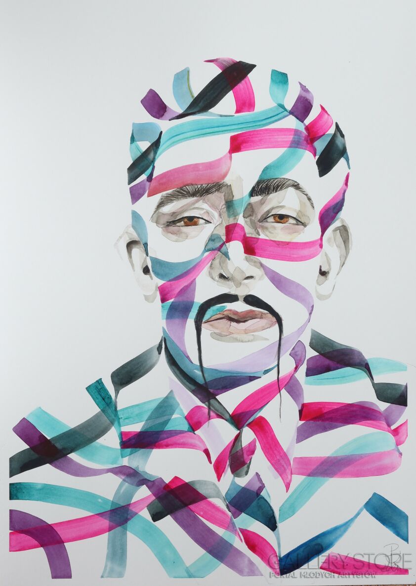 Paweł Dąbrowski-Dali z opadłym wąsem -Akwarela