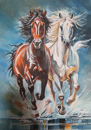 Jan Kasendra-"Konie w galopie II"-Malarstwo