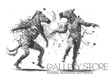 Art Sztuka-Zebry tańczące street dance - humor wskazany-Rysunek
