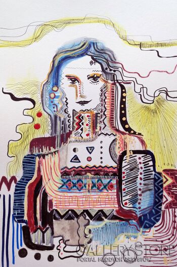 Aleksandra Kożuch-Dama z niebieskimi włosami-Rysunek