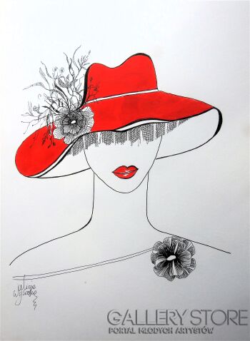 Alicja Wysocka-Dziewczyna w czerwonym kapeluszu...-Technika mieszana