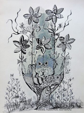 Alicja Wysocka-Kwiaty w bajkowym wazonie-Rysunek