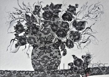 Alicja Wysocka-Kwiaty w koronce-Rysunek
