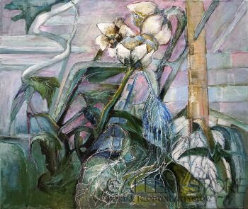 Anna Lupa-Suchy-Białe kwiaty-Olej