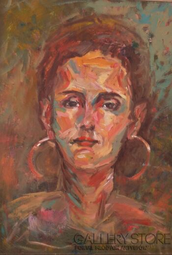 Anna  Wąsikiewicz- Portret kobiety z kolczykami -Olej