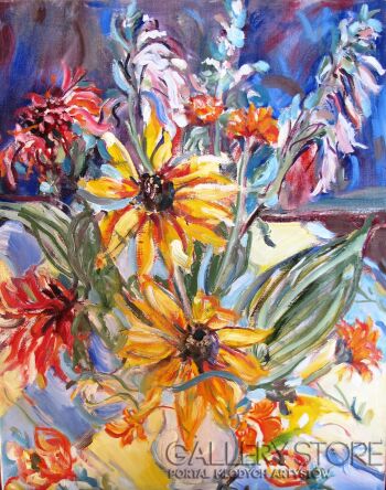 Bożena Hoffmann-Kwiaty w wazonie-Olej