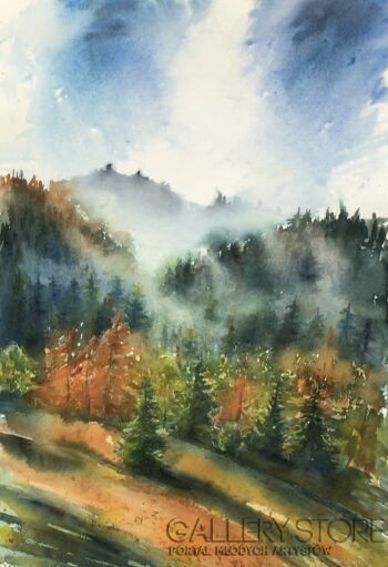 Boźenna Niewinowska-Góry , jesień i mgła-Akwarela
