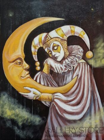 Danuta Kolis-Arlekin i Księżyc-Malarstwo