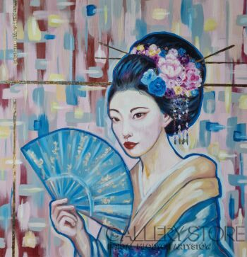 Danuta Kolis-Portret z błękitnym wachlarzem-Malarstwo