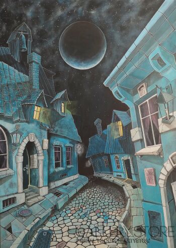 Dariusz Franciszek Różyc-''BLUE MOON-DAY'' cykl ''Uliczki''-Malarstwo