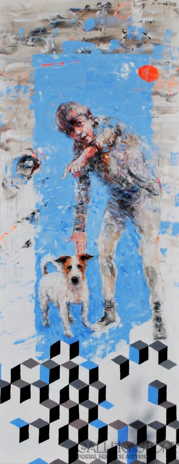 Dariusz Grajek-Chłopiec z pieskiem....-Malarstwo