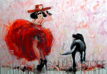 Dariusz Grajek-Czerwona dama i pies....-Akryl