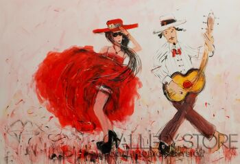Dariusz Grajek-Czerwona sukienka i gitarzysta...-Malarstwo