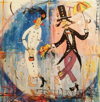 Dariusz Grajek-Kwiaty i parasol dla ukochanej....-Malarstwo