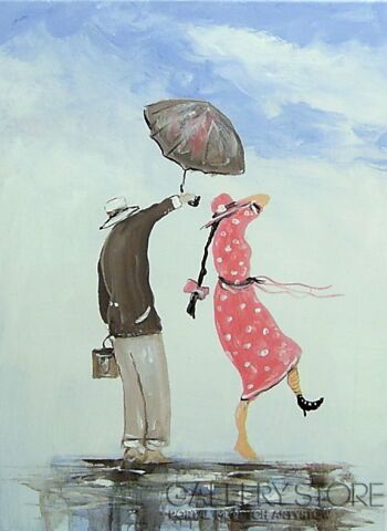 Dariusz Grajek-Ona i on pod parasolem...-Akryl