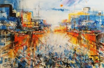 Dariusz Grajek-Port ,łodzie i słońce....-Malarstwo