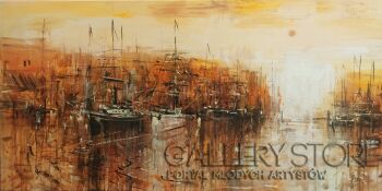 Dariusz Grajek-Port o zachodzie słońca.....-Akryl