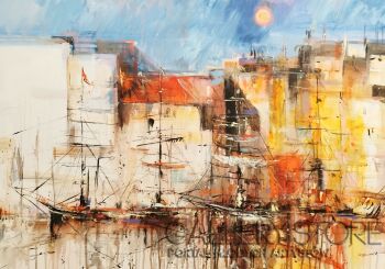 Dariusz Grajek-Słońce, port i łodzie.....-Malarstwo