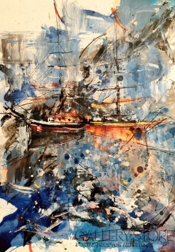 Dariusz Grajek-Stare żaglowce w porcie..m-Malarstwo
